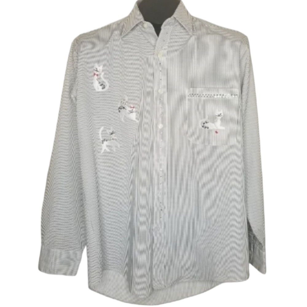 Mili Designs Embroidered Cats With Rhinestones Striped Button Up Blouse Size‎ Sm